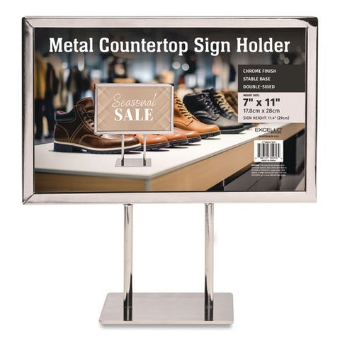 Metal Countertop Sign Holder, 7 X 11 Insert, Silver