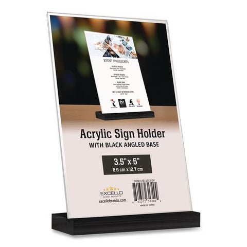 Acrylic Sign Holder With Black Angled Base, 3.5 X 5 Insert