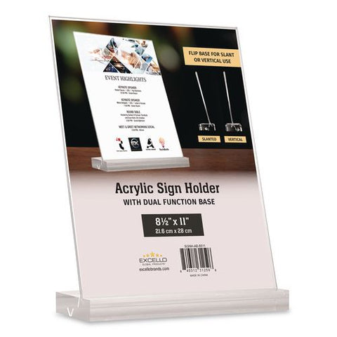 Acrylic Sign Holder With Dual Function Base, 8.5 X 11 Insert