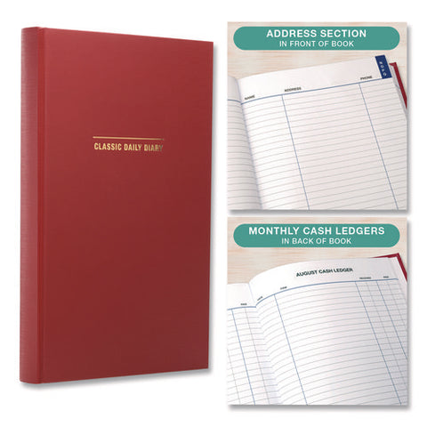 Classic Hardbound Daily Planner, 12.5 X 8, Red/gold Cover, 12-month (jan To Dec): 2025