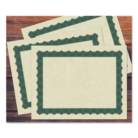 Metallic Border Certificates, 11 X 8.5, Ivory/green With Green Border, 100/pack