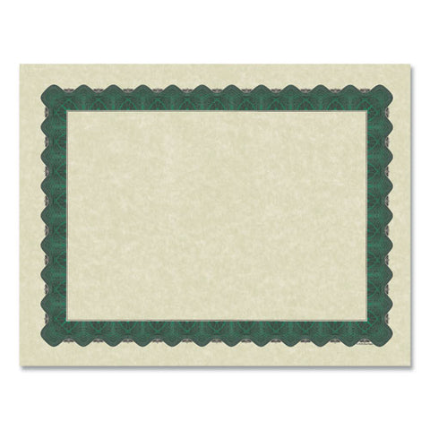 Metallic Border Certificates, 11 X 8.5, Ivory/green With Green Border, 100/pack