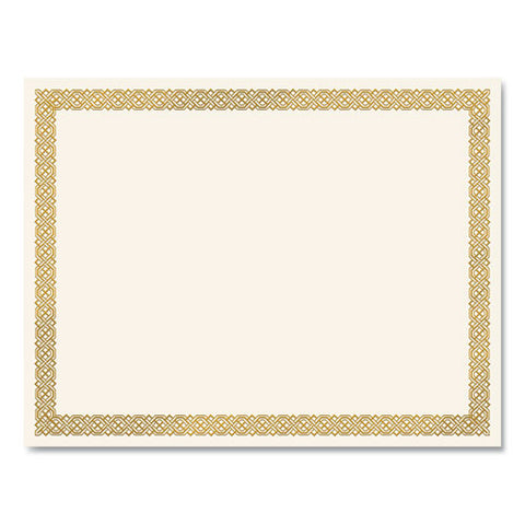 Foil Border Certificates, 8.5 X 11, Ivory/gold With Gold Braided Border, 15/pack