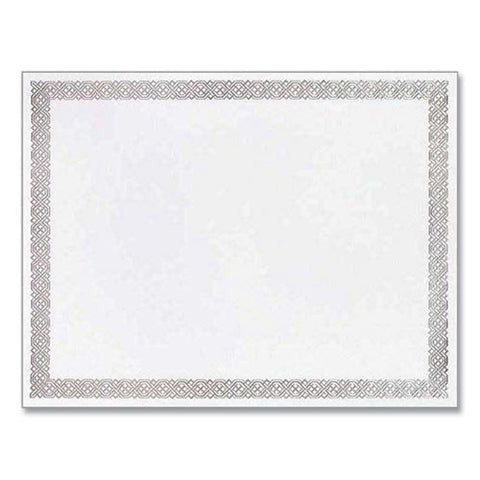 Foil Border Certificates, 8.5 X 11, Ivory/silver, Braided With Silver Border, 15/pack