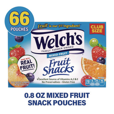 Fruit Snacks, Mixed Fruit, 0.8 Oz Pouch, 66 Pouches/box