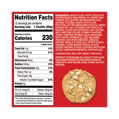 White Chunk Macadamia Cookies, 2.1 Oz, Individually Wrapped Pack, White Chocolate, 12/carton