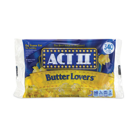 Butter Lovers Microwave Popcorn, 2.75 Oz Bag, 36/carton