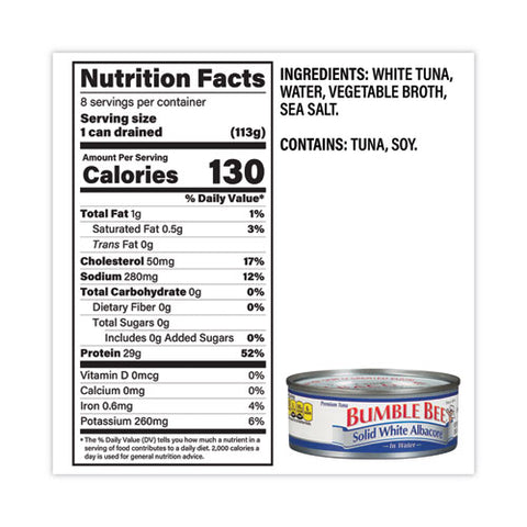 Solid White Albacore Tuna In Water, 5 Oz Can, 8/pack