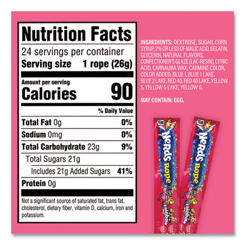 Nerds Rope Candy, Fruity, 0.92 Oz Individually Wrapped, 24/carton