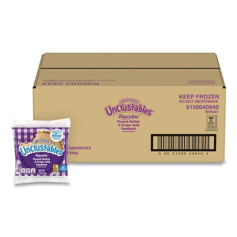 Uncrustables Soft Bread Sandwiches, Wheat Bread, Peanut Butter And Grape, 2.6 Oz Bag, 48/carton