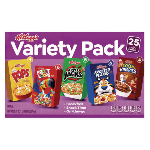 Cereal Assortment Pack, Assorted Flavors, Single Serve Box, 25/carton