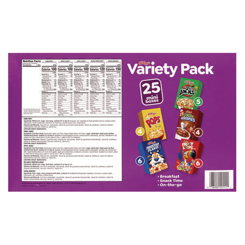 Cereal Assortment Pack, Assorted Flavors, Single Serve Box, 25/carton