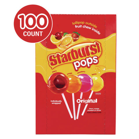 Pops Fruit Chew Filled Lollipops Variety Pack, Assorted Flavors, 0.6 Oz Individually Wrapped Lollipops, 100/carton