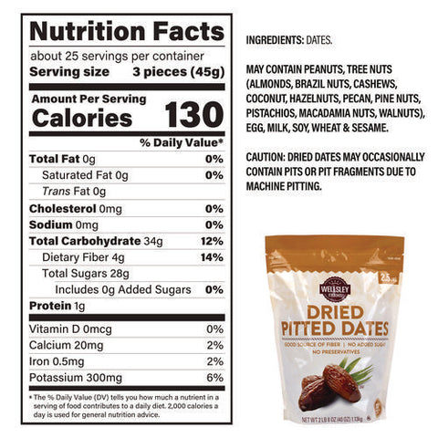 Dried Pitted Dates, 40 Oz Bag