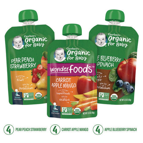 Organic 2nd Foods Baby Food Pouches, Assorted Flavors, 3.5 Oz Pouch, 12/carton