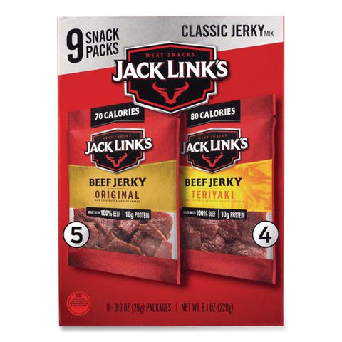 Beef Jerky Variety Pack, Original/teriyaki, 8.1 Oz Bag, 9/carton
