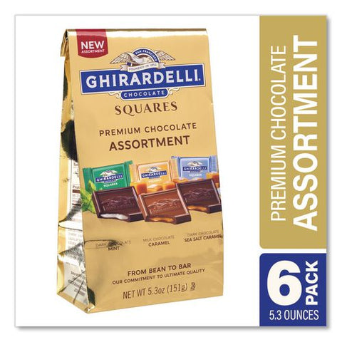 Premium Chocolate Assortment Squares, 5.3 Oz Bag, 6/carton