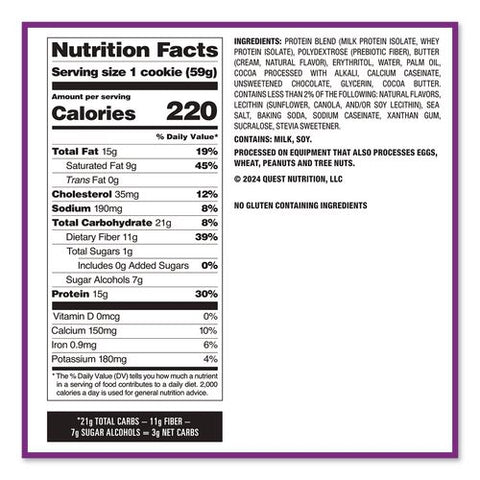 Gluten Free Protein Cookies, Double Chocolate Chip, 2.08 Oz Bag, 12/carton