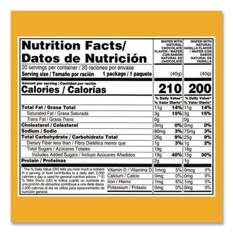 Mini Wafer Cookies Tub, Chocolate/vanilla, 1.4 Oz Packets, 20/carton