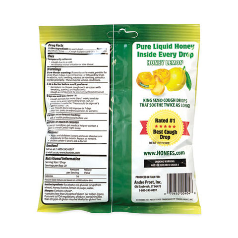 Cough Drops, Honey-lemon, 20 Per Bag, 6 Bags/pack