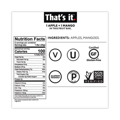 Nutrition Bar, Gluten Free Apple And Mango Fruit, 1.2 Oz Bar, 12/carton