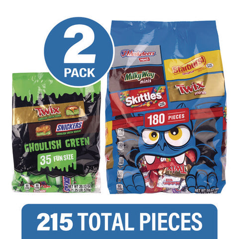 Mixed Chocolate And Sugar Variety, Halloween Bundle, 2 Bags, 215 Pieces