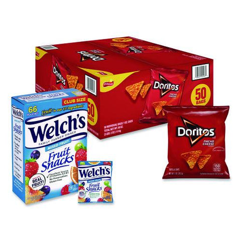Doritos Nacho Cheese Tortilla Chips And Welch's Mixed Fruit Snacks, (50) 1oz Bag Chips, (66) 0.8 Oz Pouch Fruit Snacks/bundle