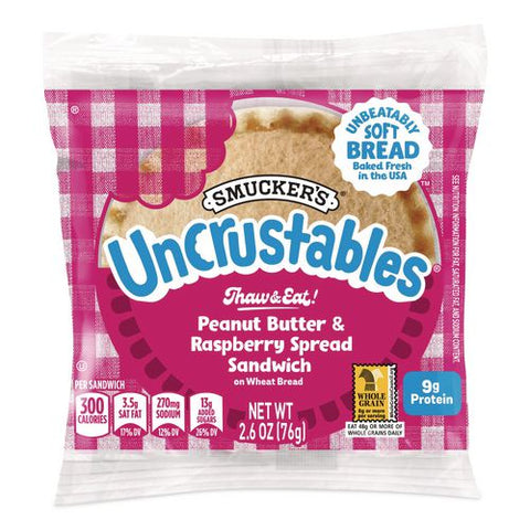 Uncrustables Peanut Butter And Raspberry Wheat, 2.6 Oz, 8 Sandwiches/box, 2 Boxes/carton