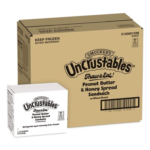 Uncrustables Peanut Butter And Honey Wheat, 2.6 Oz, 8 Sandwiches/box, 2 Boxes/carton