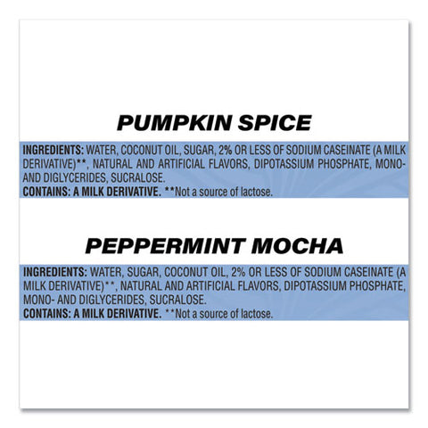 Liquid Coffee Creamer, Peppermint Mocha/pumpkin Spice, 0.38 Oz Mini Cups, 50/pack, 4 Packs/carton