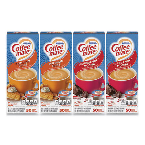 Liquid Coffee Creamer, Peppermint Mocha/pumpkin Spice, 0.38 Oz Mini Cups, 50/pack, 4 Packs/carton