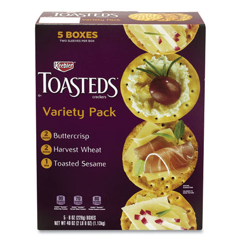 Toasteds Party Pack Cracker Assortment, 8 Oz Box, 5 Assorted Boxes/carton