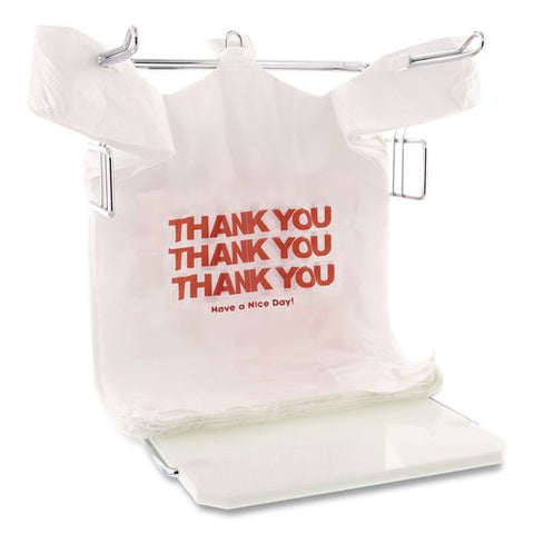 Plastic Shopping Bags, "thank You - Have A Nice Day", Cut-out Handles, 22 X 11.5 X 6, White/red, 250/box