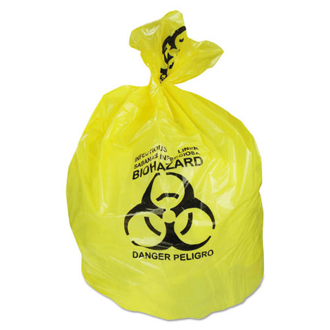 Healthcare Biohazard Printed Can Liners, Biohazard Infectious Waste, 30 Gal, 1.3 Mil, 30" X 43", Yellow, Flat Pack, 200/ct