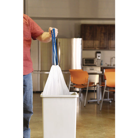 Drawstring Trash Bags, Drawstring, 13 Gal, 24" X 28", White, 40 Bags/roll, 2 Rolls/box