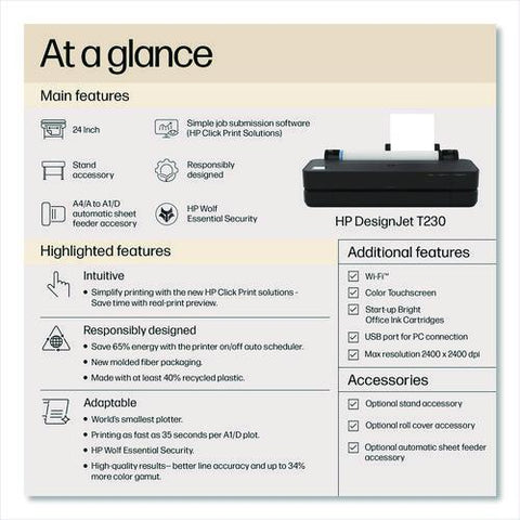 Designjet T230 24" Large-format Compact Wireless Plotter Printer