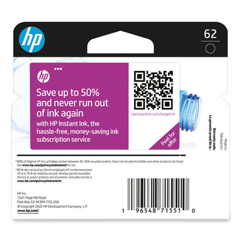 Hp 62, (6c7v8an) Black Original Ink Cartridge
