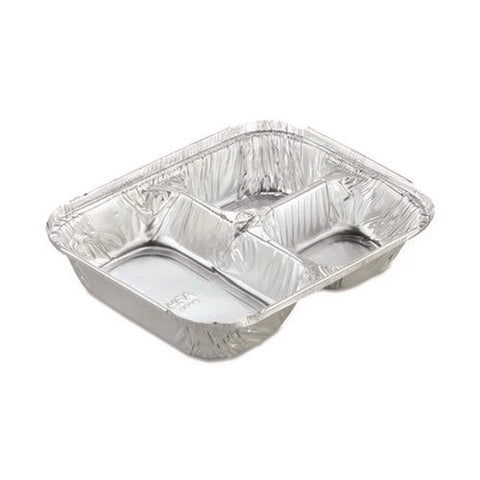 Aluminum Oblong Container With Lid, 3-compartment, 24 Oz, 8.5 X 6.38 X 1.47, Silver, 500/carton