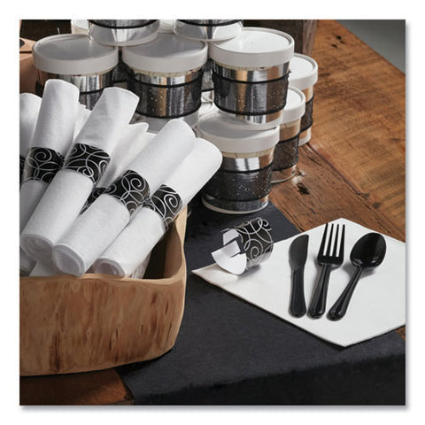 Caterwrap Heavyweight Cutlery Combo, Fork/spoon/knife/napkin, Black, 100/carton