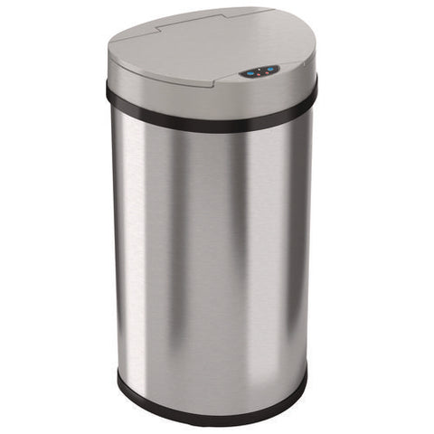 Sensor Trash Can, Half-round Cylinder, 13 Gal, Plastic/stainless Steel, Silver