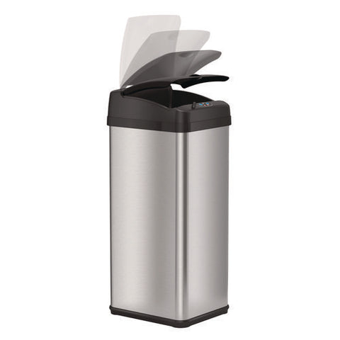 Sensor Trash Can, Rectangular, 13 Gal, Plastic/stainless Steel, Silver