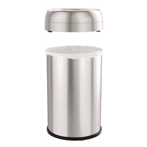 Open Top Trash Can, 13 Gal, Plastic/stainless Steel, Silver