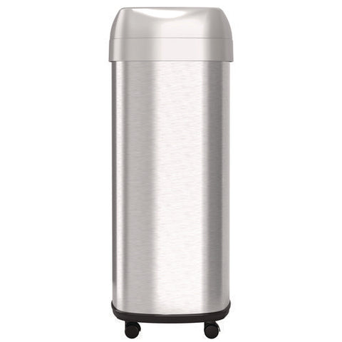 Open Top Trash Can With Wheels, Oval, 16 Gal, Plastic/stainless Steel, Silver