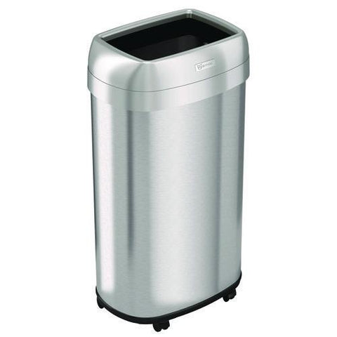 Open Top Trash Can With Wheels, Oval, 16 Gal, Plastic/stainless Steel, Silver