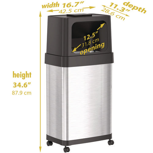 Dual Push Door Trash Can, 18 Gal, Stainless Steel, Silver/black