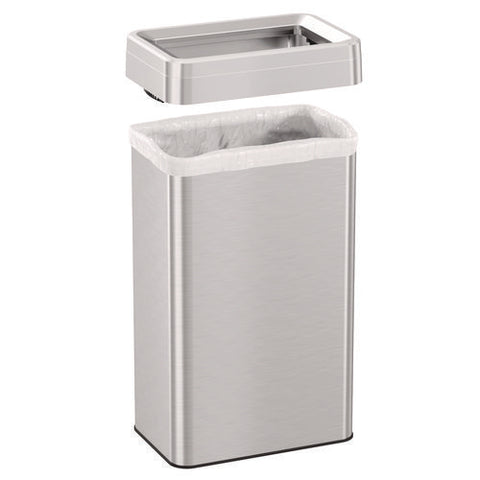 Open Top Trash Can, Rectangular, 18 Gal, Plastic/stainless Steel, Silver