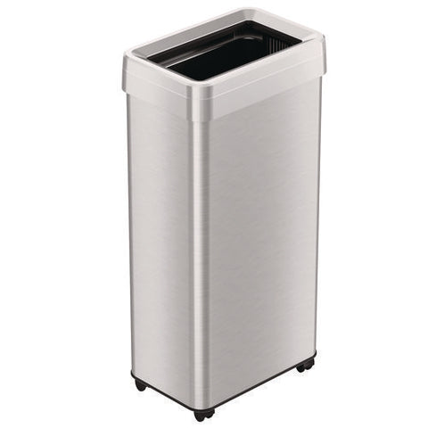 Open Top Trash Can With Wheels, 21 Gal, Plastic/stainless Steel, Silver