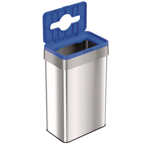 Open Top Recycle Bin With Color-coded Lid, 21 Gal, Plastic/stainless Steel, Silver/blue