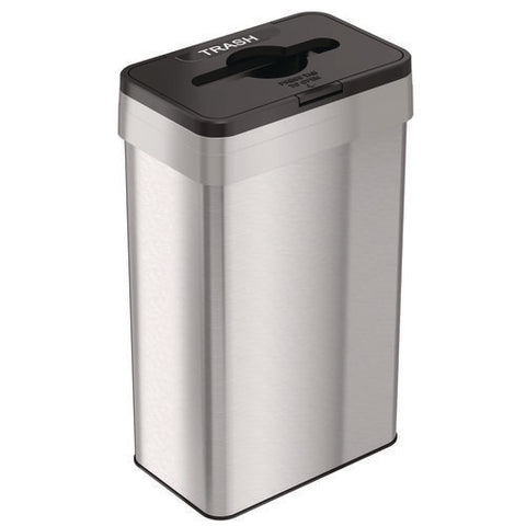 Open Top Trash Can With Color-coded Lid, 21 Gal, Plastic/stainless Steel, Silver/black