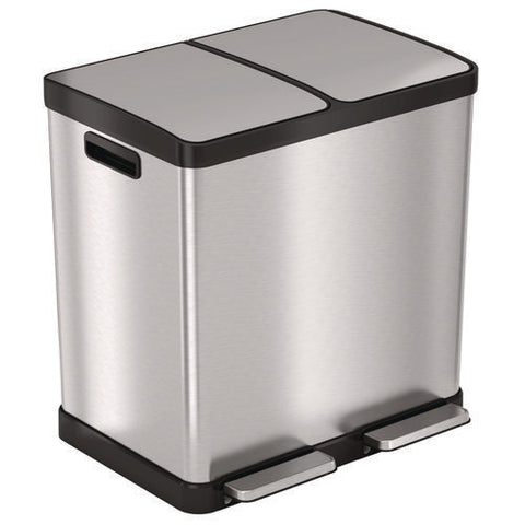 Step Pedal Trash Can And Recycle Bin, 16 Gal, Plastic/stainless Steel, Silver